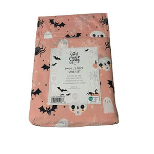 Twin Spooky Sheet Set Halloween Ghosts Bats Pumpkins Soft Cozy Kids Bedding